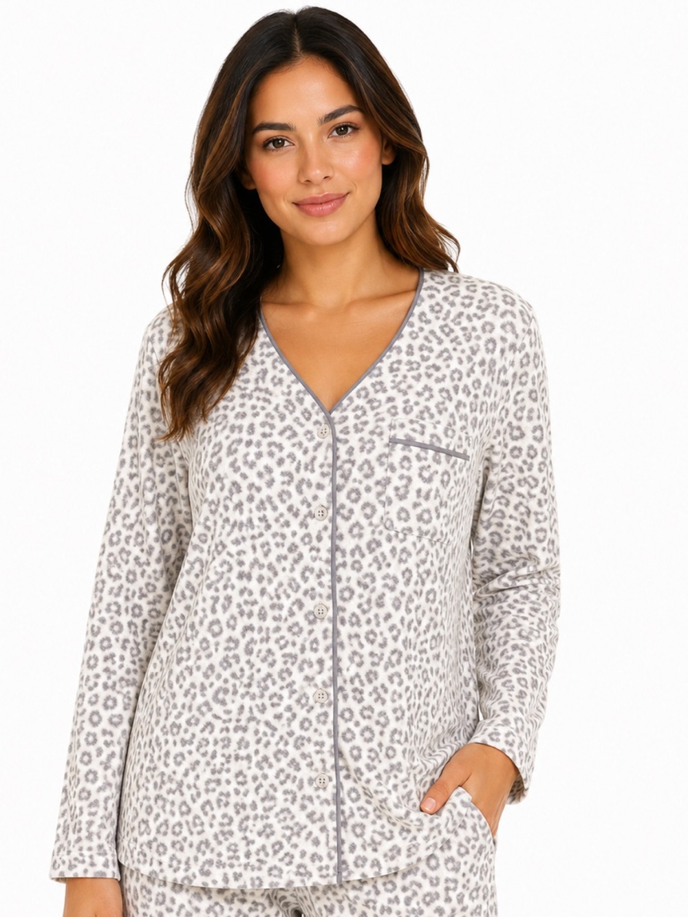 Croft & Barrow Faux Fur Leopard Print Pajama Top – Size S